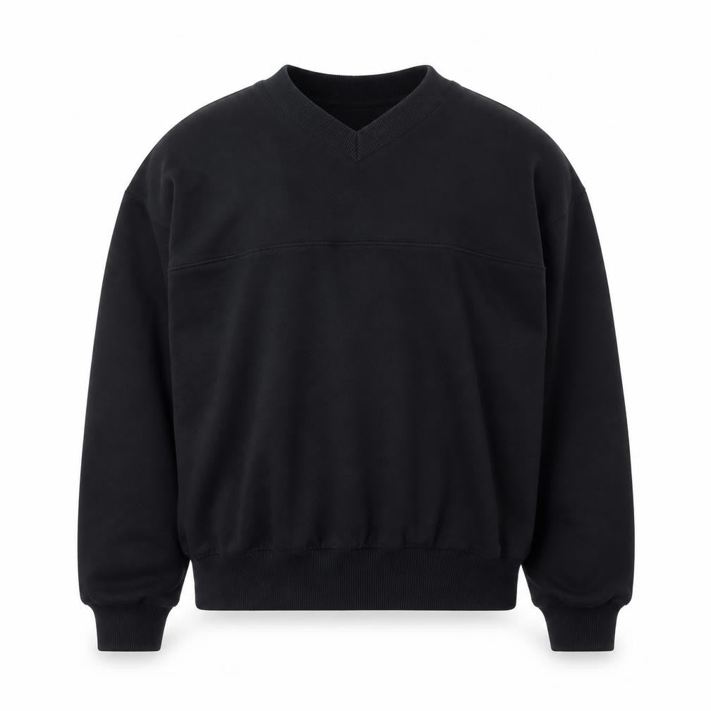 Front view of ASOS Men's Black V-Neck Pullover Sweatshirt, size M