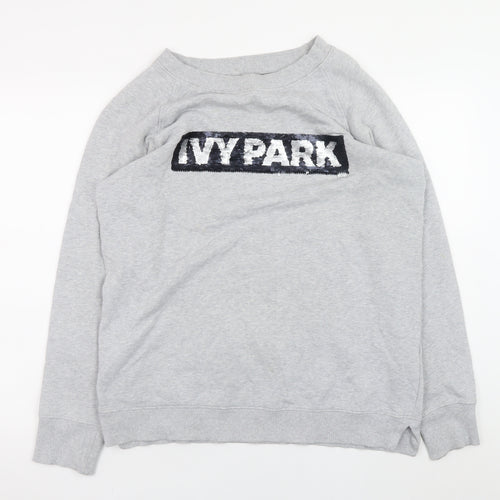 Ivy Park Womens Grey Sequin Logo Pullover Sweatshirt XXS