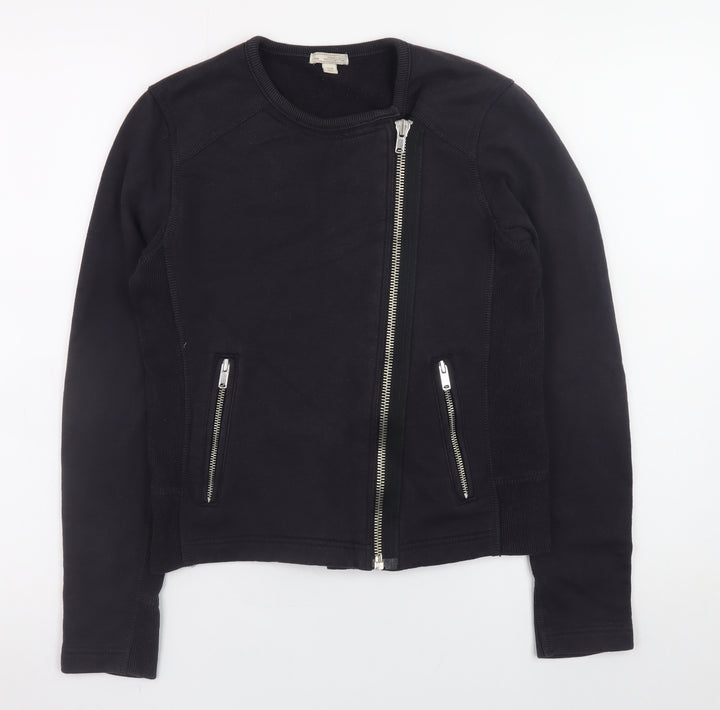Gap Womens Black Asymmetric Zip Sweatshirt XS Cotton Blend