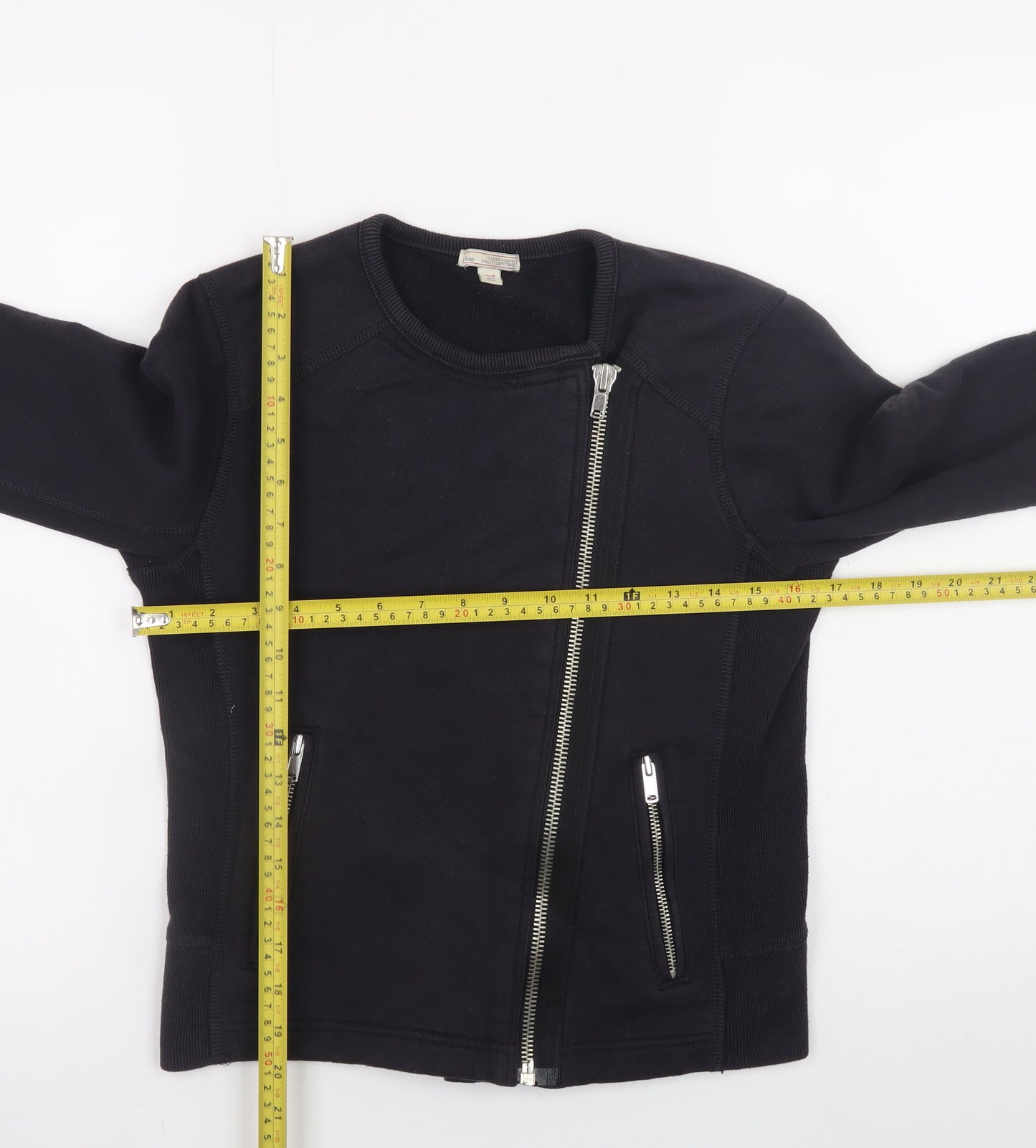 Gap Womens Black Asymmetric Zip Sweatshirt XS Cotton Blend