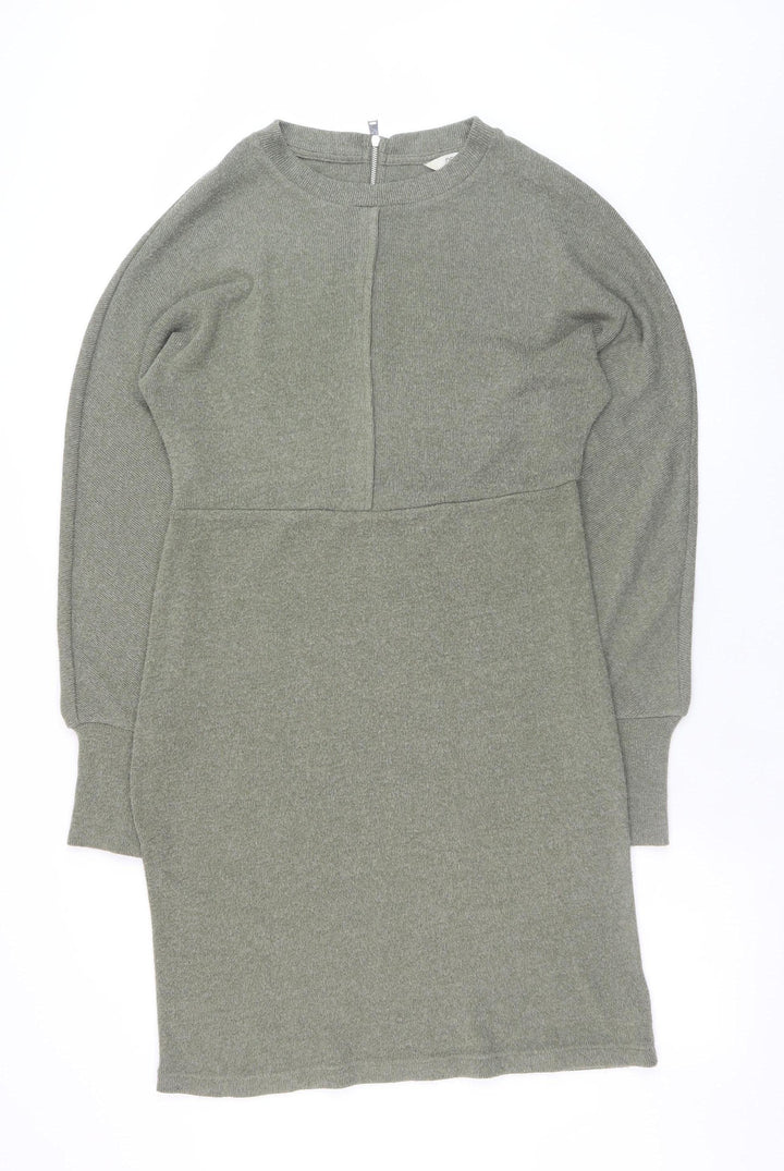 Next Women’s Green Knit Bodycon Long Sleeve Zip Back Dress Size 10
