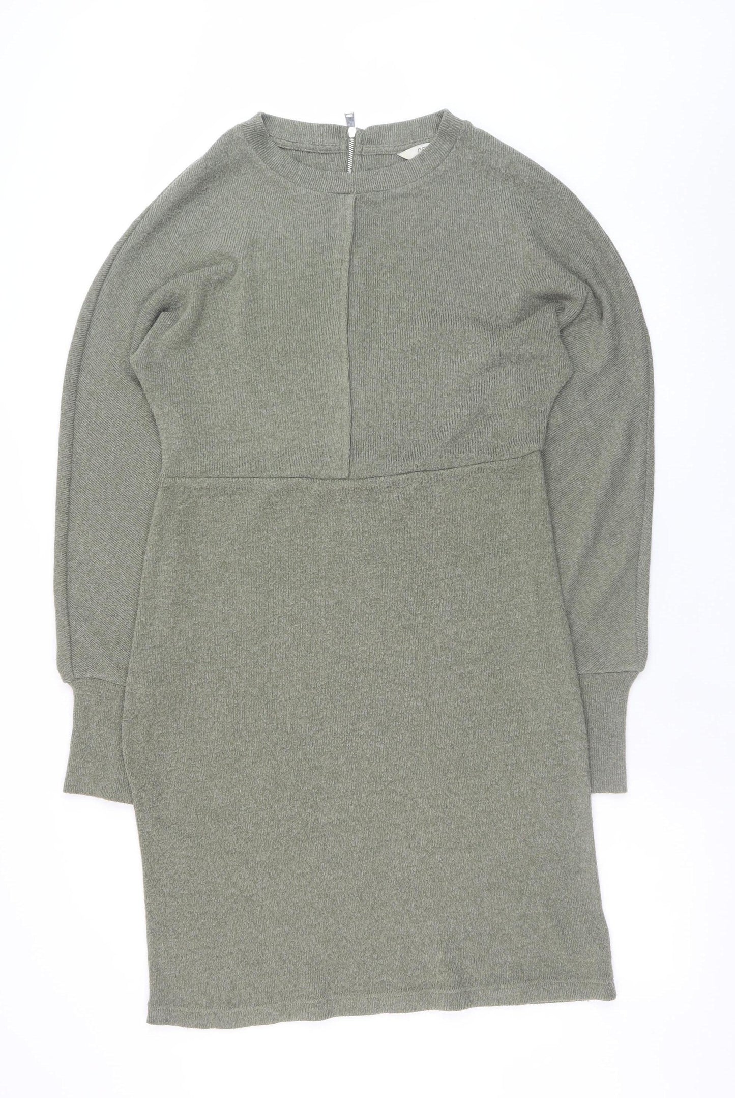 Next Women’s Green Knit Bodycon Long Sleeve Zip Back Dress Size 10