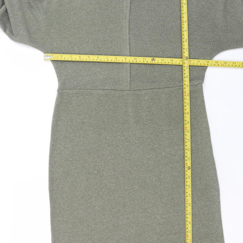 Next Women’s Green Knit Bodycon Long Sleeve Zip Back Dress Size 10