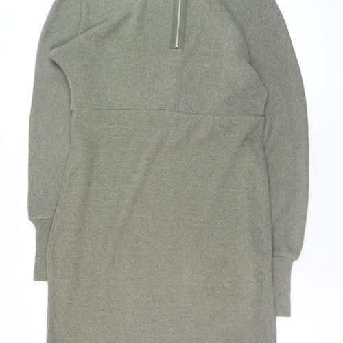 Next Women’s Green Knit Bodycon Long Sleeve Zip Back Dress Size 10