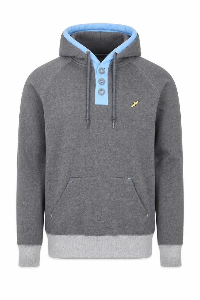 Front view of Brookhaven men’s grey henley hoodie large