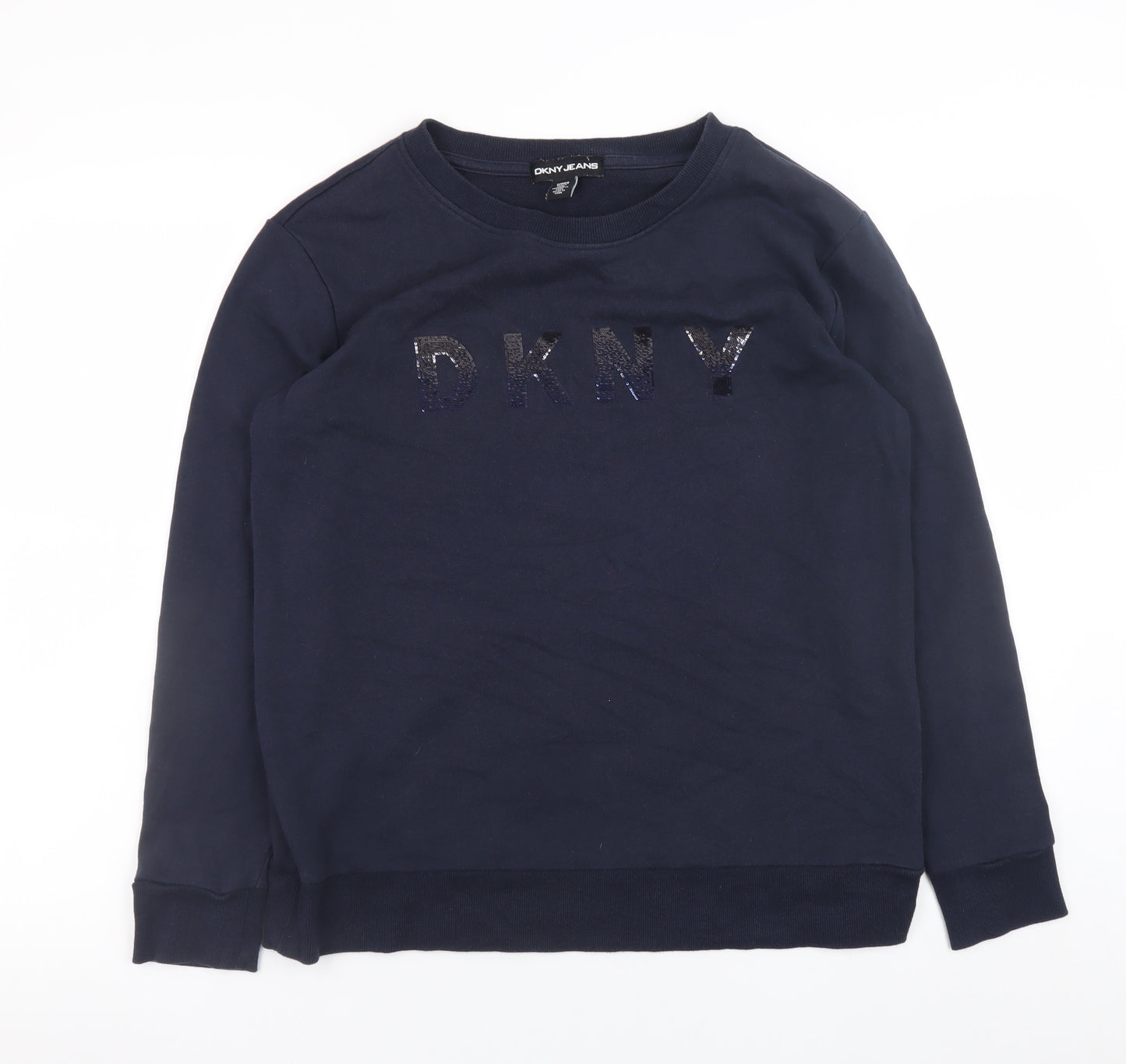 DKNY Jeans Women's Navy Cotton Blend Sequin Logo Sweatshirt Size S