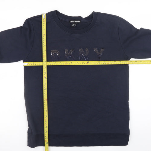 DKNY Jeans Women's Navy Cotton Blend Sequin Logo Sweatshirt Size S