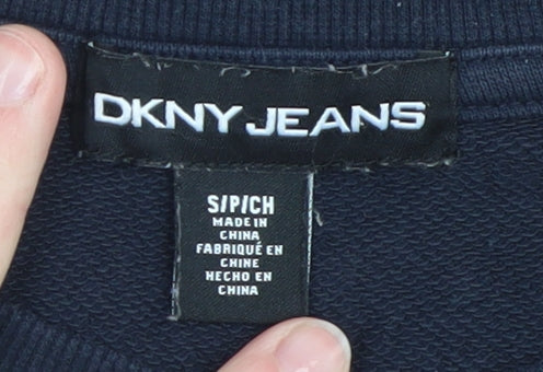 DKNY Jeans Women's Navy Cotton Blend Sequin Logo Sweatshirt Size S