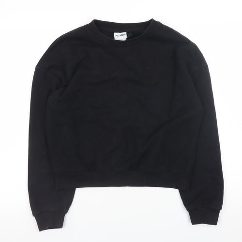 Pull&Bear Womens Black Small Crew Neck Pullover Sweatshirt