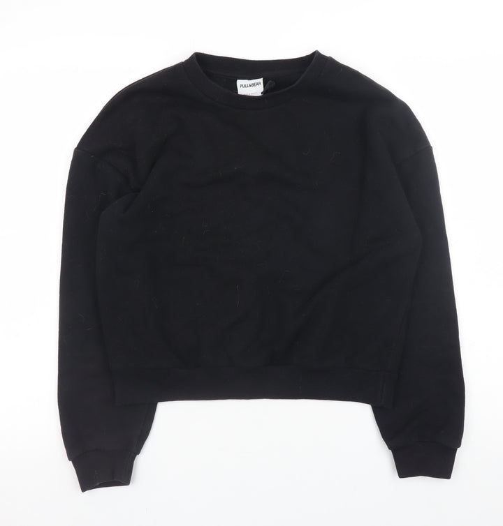 Pull&Bear Womens Black Small Crew Neck Pullover Sweatshirt