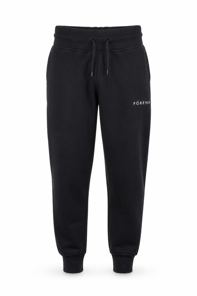Front view of Fórena men’s black jogger sweatpants s regular fit fleece cuffed