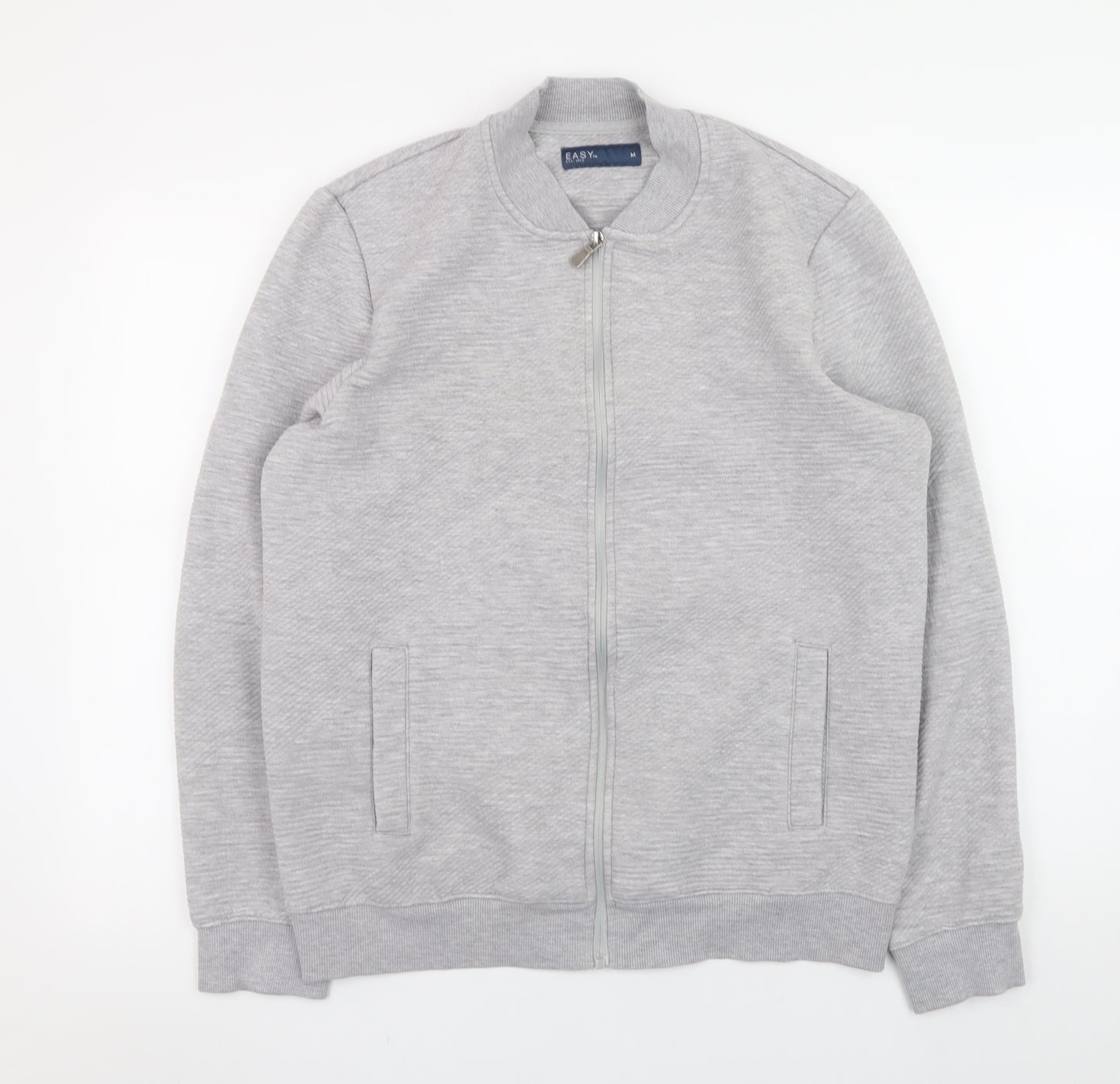 EASY Men’s Grey Bomber Jacket M Regular Fit Full Zip Lightweight Casual