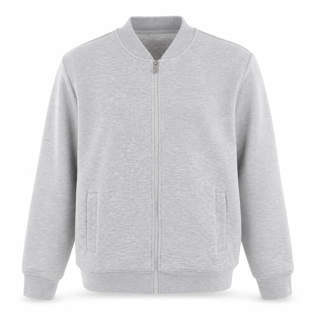 Front view of Easy Men’s Grey Bomber Jacket M Regular Fit Full Zip Lightweight Casual