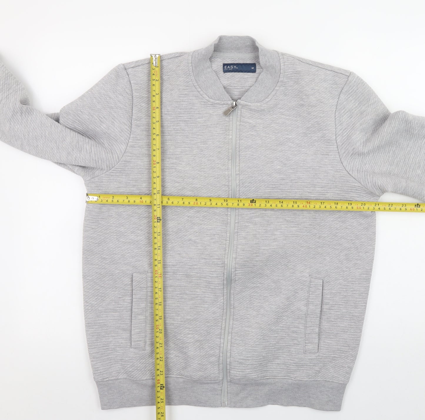EASY Men’s Grey Bomber Jacket M Regular Fit Full Zip Lightweight Casual