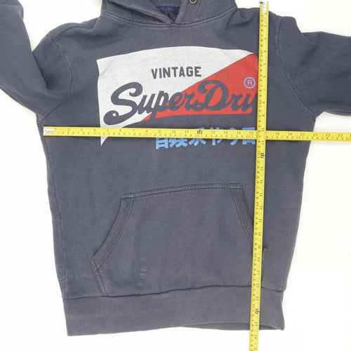 Superdry Men's Blue Pullover Hoodie Small Logo Print Fleece