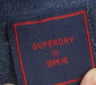 Superdry Men's Blue Pullover Hoodie Small Logo Print Fleece