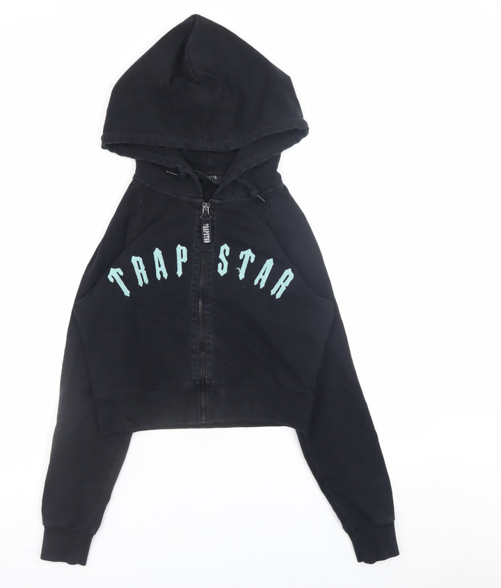Trapstar Women's Black Full Zip Hoodie Small Graphic Print Cropped