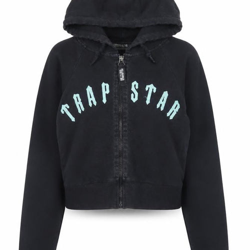 Trapstar Women's Black Full Zip Hoodie Small Graphic Print Cropped