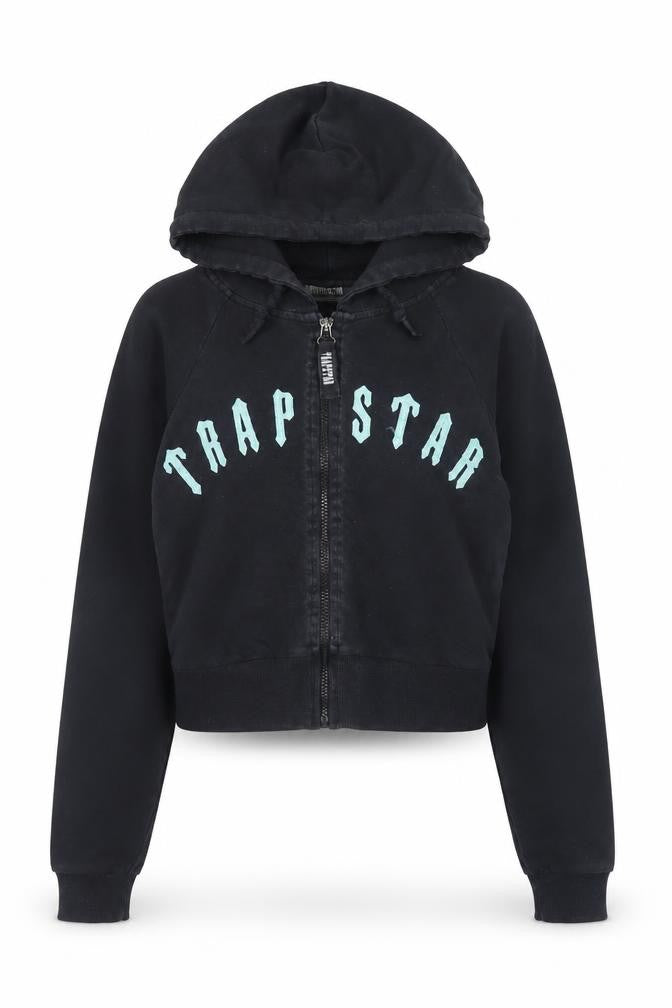 Trapstar Women's Black Full Zip Hoodie Small Graphic Print Cropped
