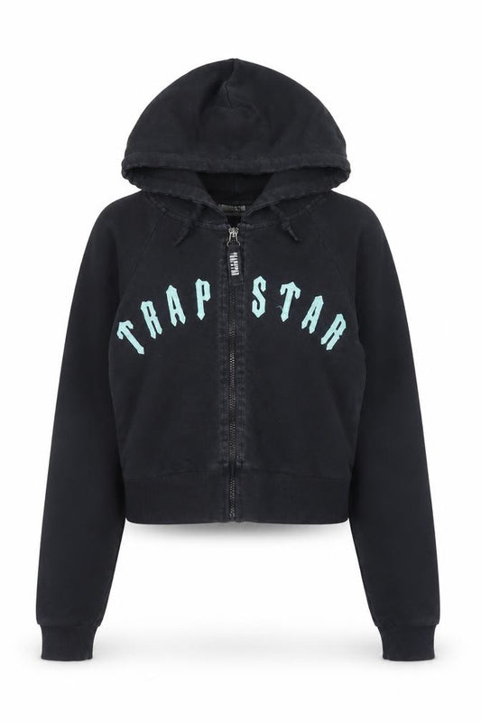 Trapstar Women's Black Full Zip Hoodie Small Graphic Print Cropped