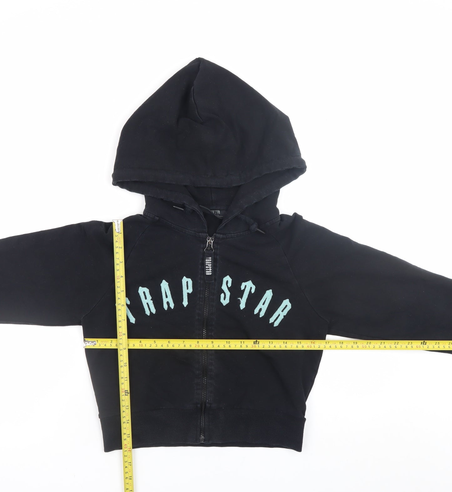 Trapstar Women's Black Full Zip Hoodie Small Graphic Print Cropped