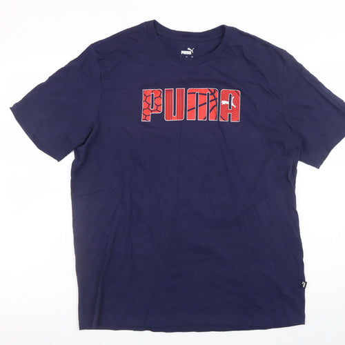 Puma Mens Blue Graphic Logo Crew Neck Short Sleeve T-Shirt Size L