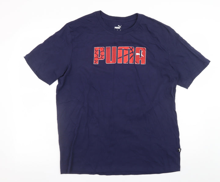 Puma Mens Blue Graphic Logo Crew Neck Short Sleeve T-Shirt Size L