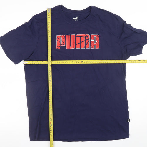 Puma Mens Blue Graphic Logo Crew Neck Short Sleeve T-Shirt Size L