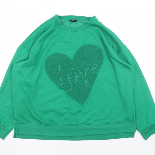M&Co Women Green Love Heart Pullover Sweatshirt UK 18