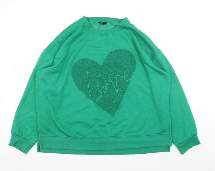 M&Co Women Green Love Heart Pullover Sweatshirt UK 18