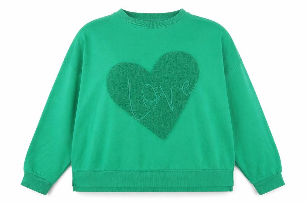 Front view of M&Co Women Green Love Heart Pullover Sweatshirt UK 18