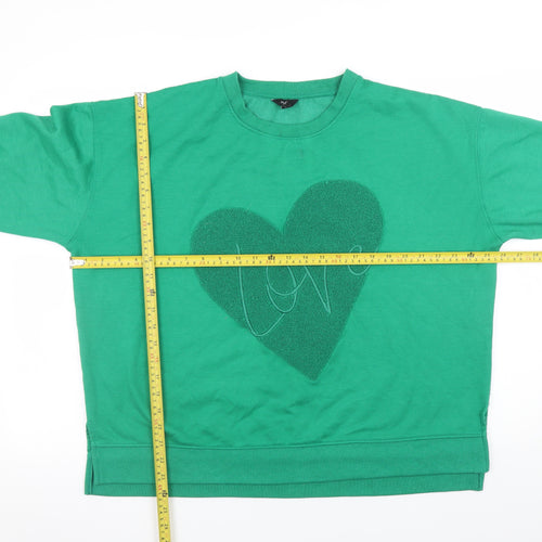 M&Co Women Green Love Heart Pullover Sweatshirt UK 18