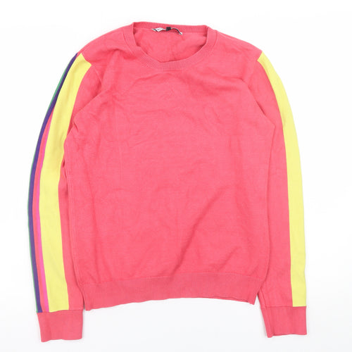 Kelly & Grace Weekend Womens Pink Knit Pullover Sweatshirt M Multicoloured Striped Sleeves
