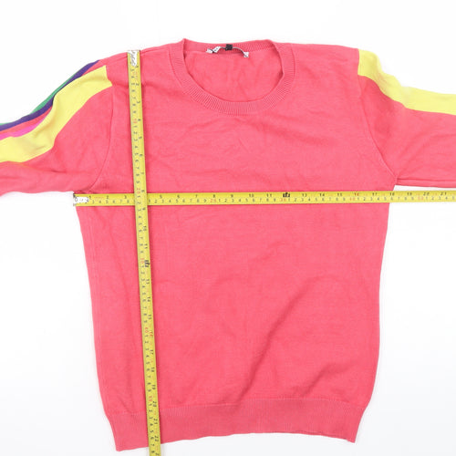 Kelly & Grace Weekend Womens Pink Knit Pullover Sweatshirt M Multicoloured Striped Sleeves