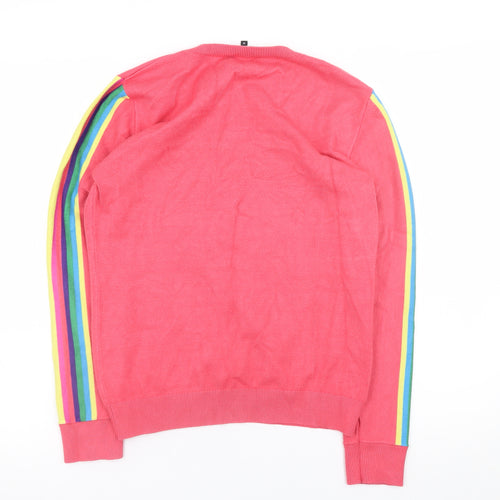 Kelly & Grace Weekend Womens Pink Knit Pullover Sweatshirt M Multicoloured Striped Sleeves