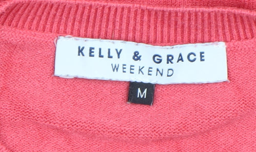 Kelly & Grace Weekend Womens Pink Knit Pullover Sweatshirt M Multicoloured Striped Sleeves