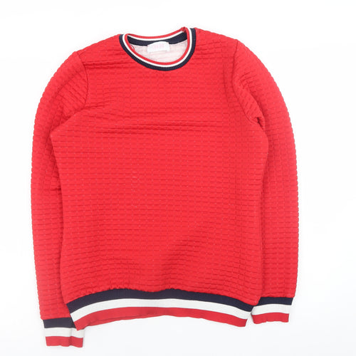 Savida Red Crew Neck Knit Pullover Sweatshirt Medium