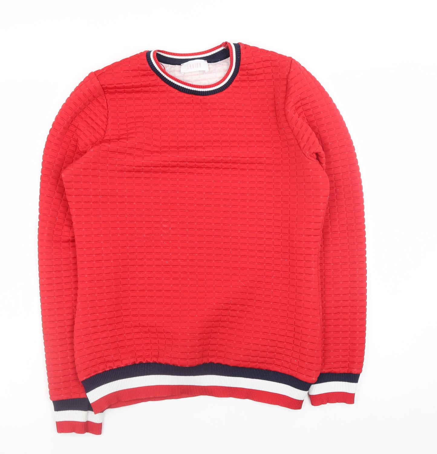 Savida Red Crew Neck Knit Pullover Sweatshirt Medium
