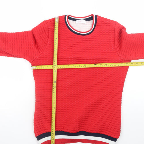Savida Red Crew Neck Knit Pullover Sweatshirt Medium