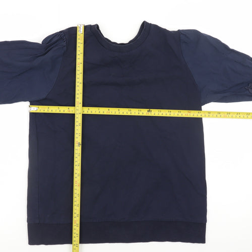 Gallery Women Navy Blue Pullover Sweatshirt with Embroidered Lace Sleeves Size S