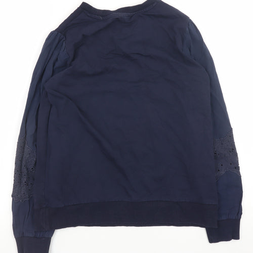 Gallery Women Navy Blue Pullover Sweatshirt with Embroidered Lace Sleeves Size S