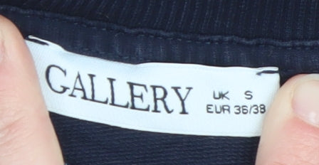 Gallery Women Navy Blue Pullover Sweatshirt with Embroidered Lace Sleeves Size S