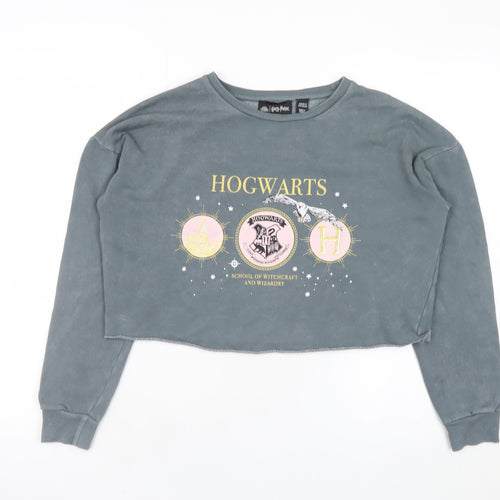 Harry Potter Girls Grey Pullover Sweatshirt 12-13 Years Hogwarts Graphic Print