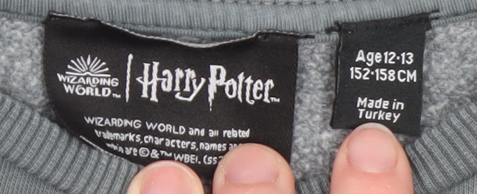Harry Potter Girls Grey Pullover Sweatshirt 12-13 Years Hogwarts Graphic Print