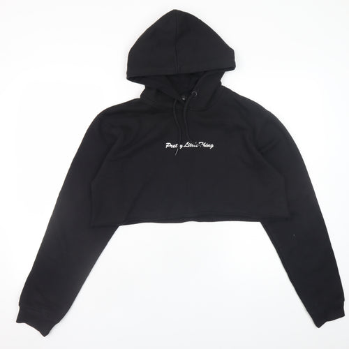 PrettyLittleThing Womens Black Cropped Hoodie Size S Pullover Drawstring