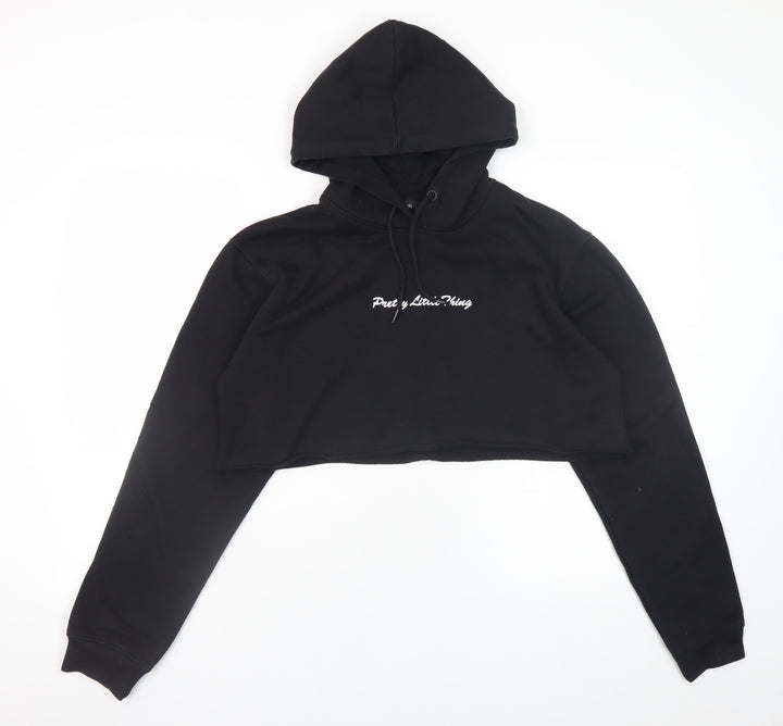 PrettyLittleThing Womens Black Cropped Hoodie Size S Pullover Drawstring