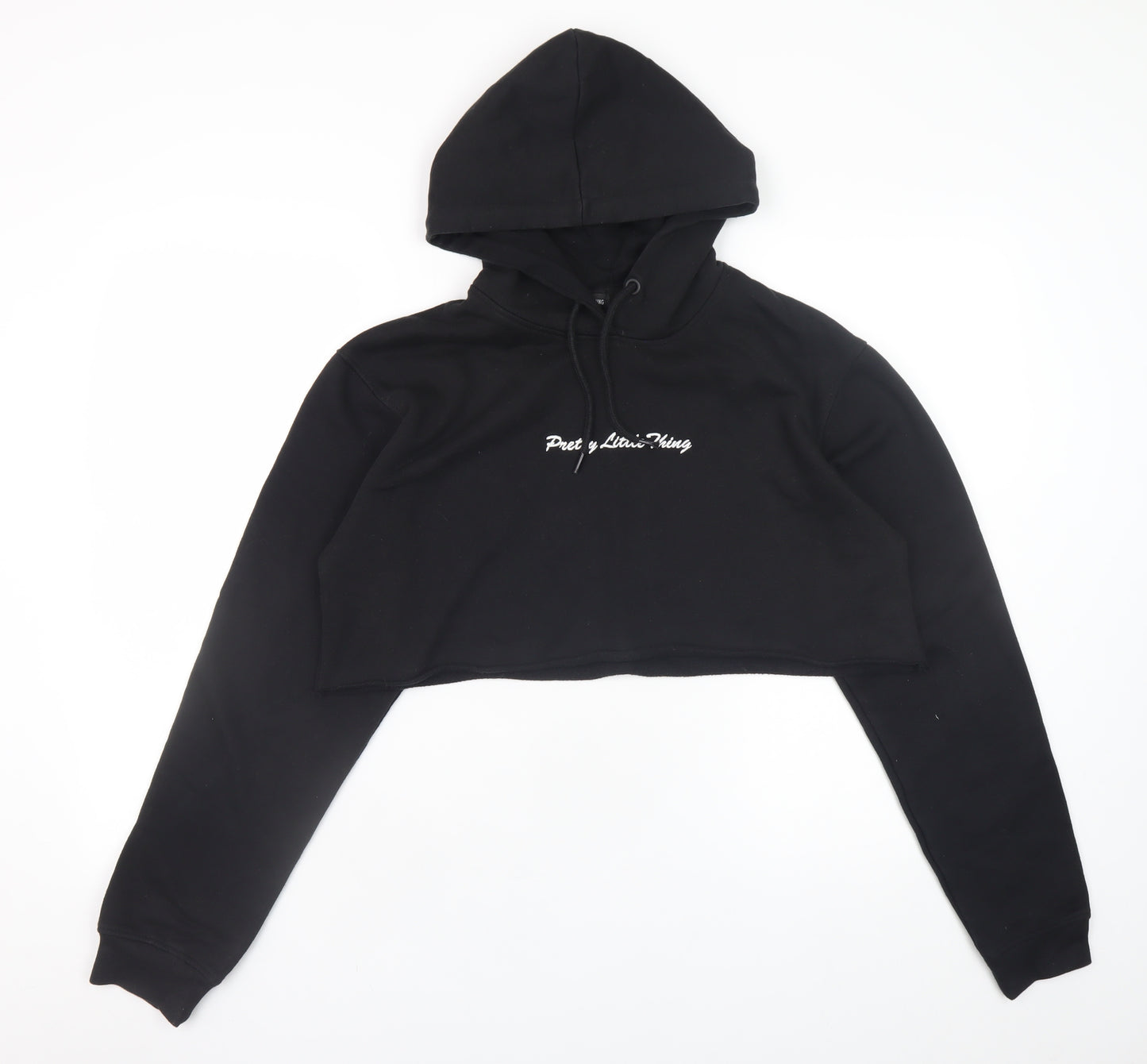 PrettyLittleThing Womens Black Cropped Hoodie Size S Pullover Drawstring