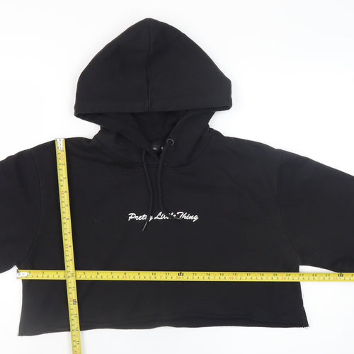 PrettyLittleThing Womens Black Cropped Hoodie Size S Pullover Drawstring