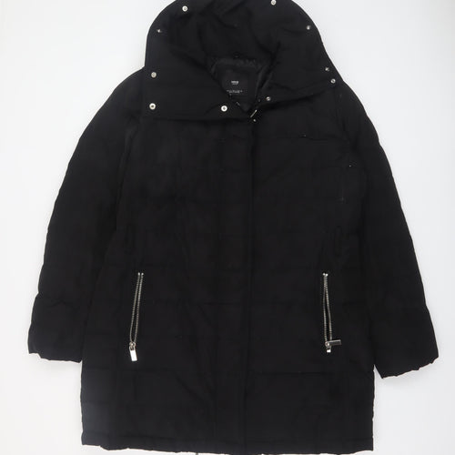 Mango Women’s Black Puffer Coat Size 14 Hooded Mid-Length Winter Jacket