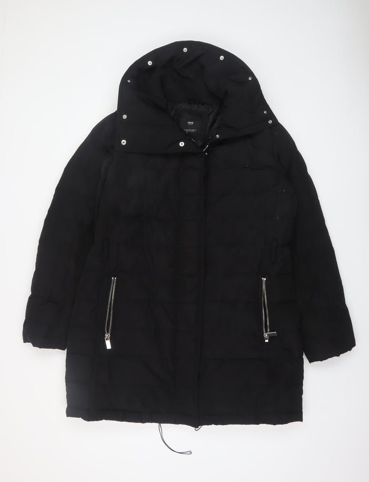 Mango Women’s Black Puffer Coat Size 14 Hooded Mid-Length Winter Jacket